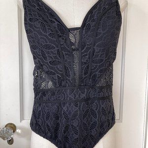 Black Mesh One Piece with straps and tie in back